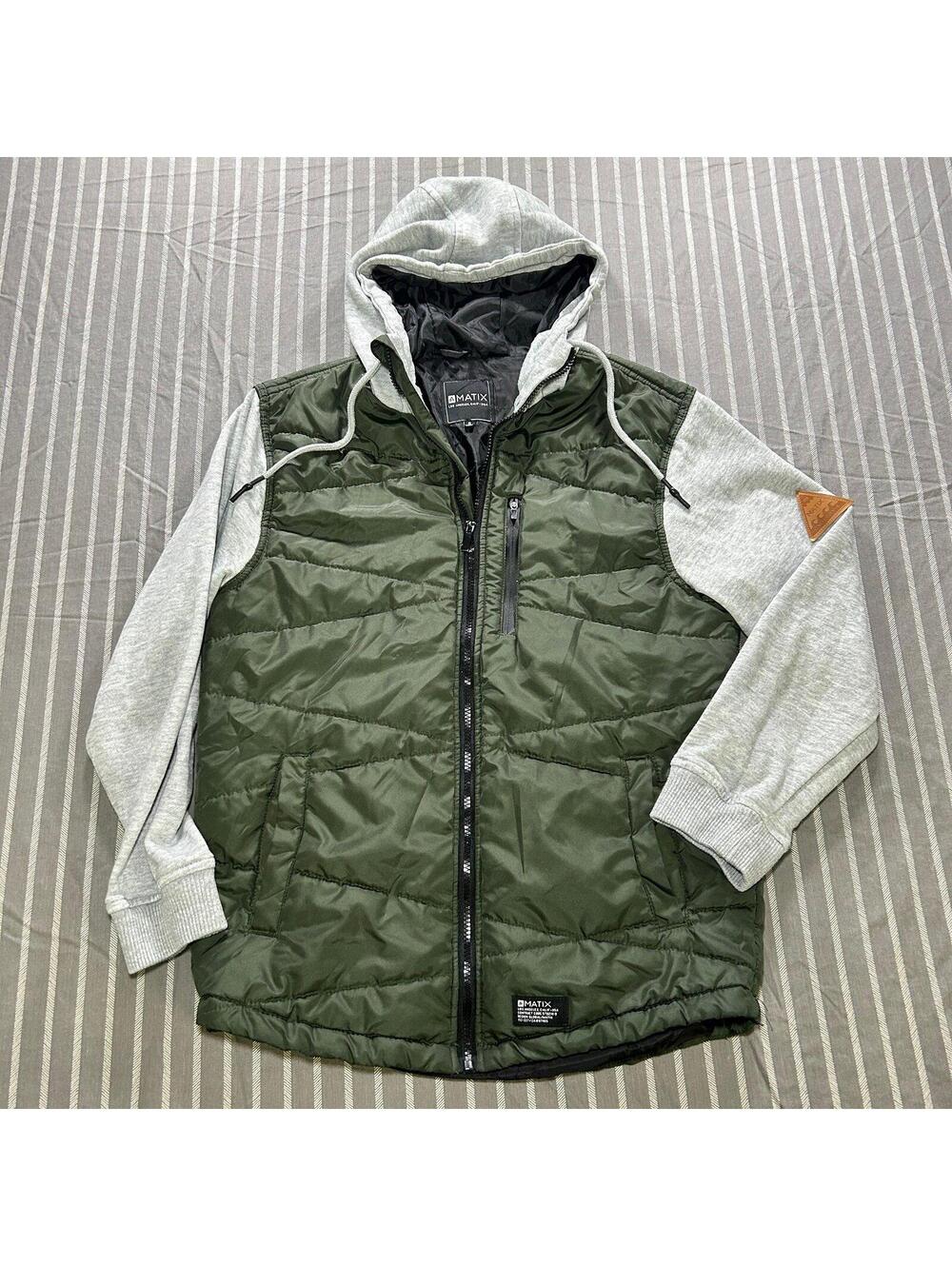 Matix Mens Stylish Olive Puffer Hoodie Snow Winter Jacket Small